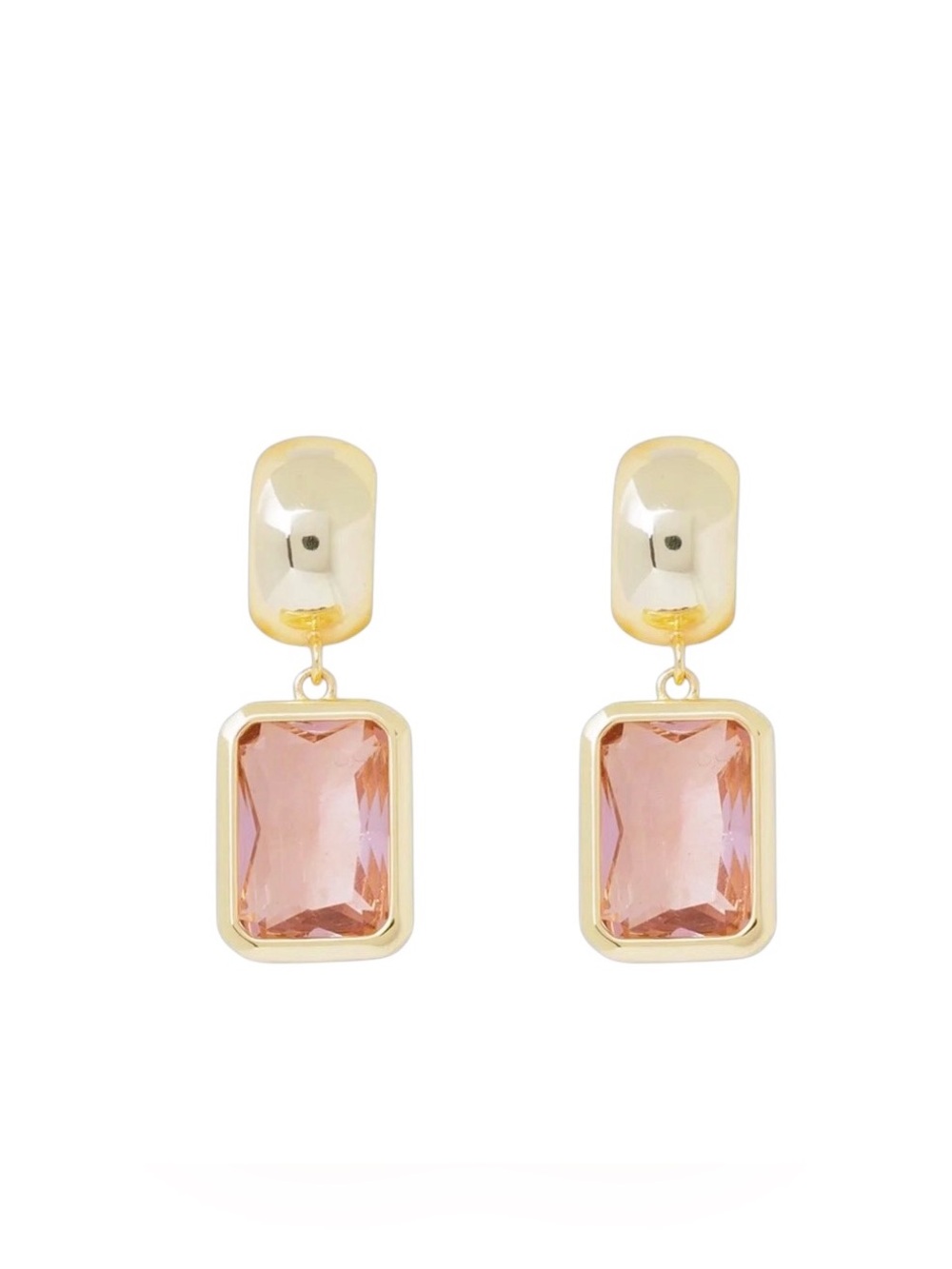 Amanda Blu Pink Rectangle Cubic Zirconia Rhinestone 18K Dipped Gold Earring
